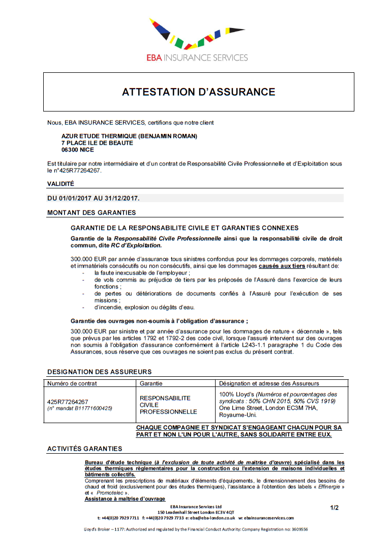 Assurance responsabilité civile professionnelle (1/2)