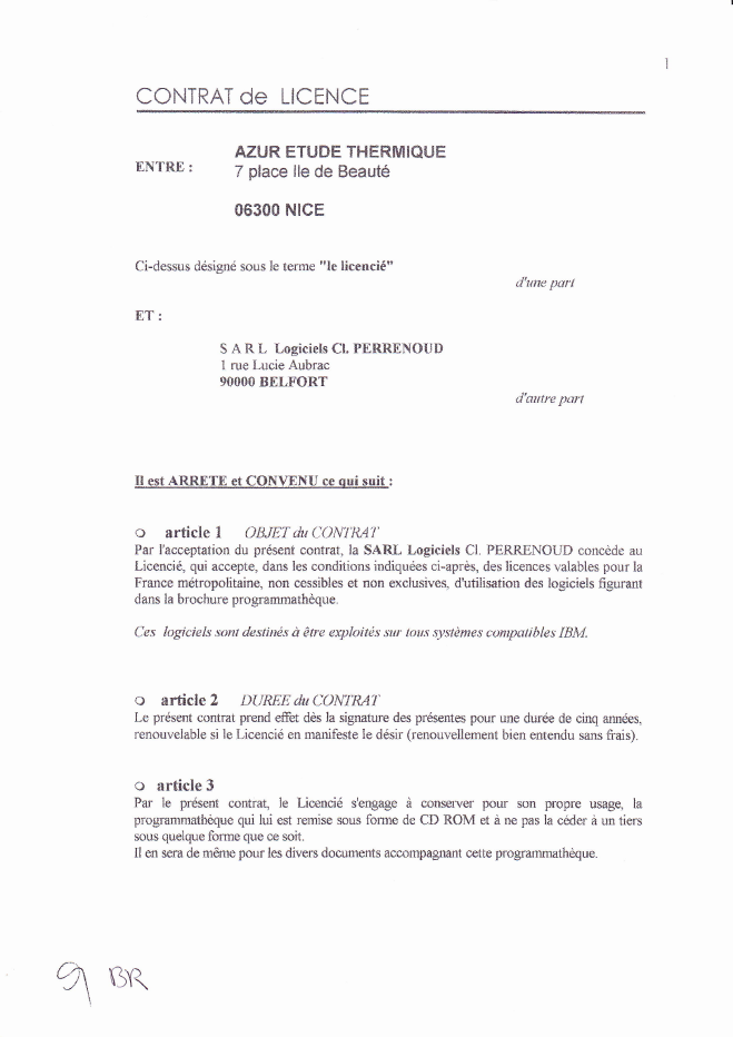 Contrat de licence du logiciel (1/3)